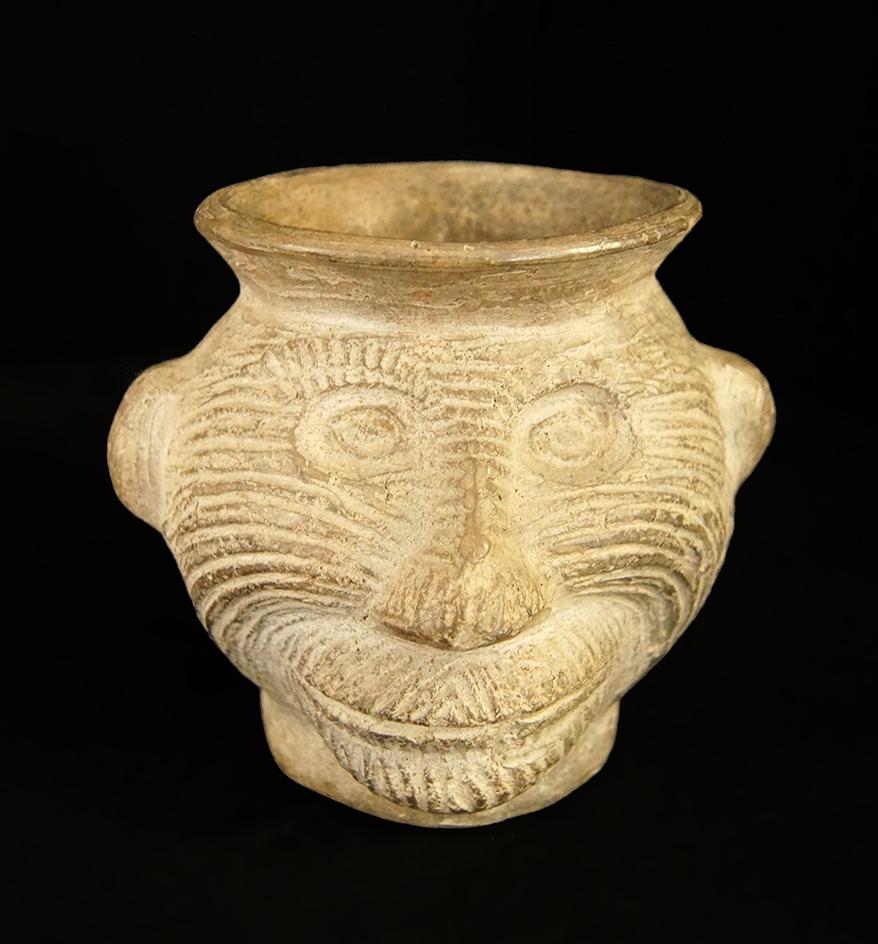 5 7/8" Chimu Culture Human Face Effigy Jar.   Peru, circa AD 800-1200. Ex. Jim Cross. Schmitt COA.