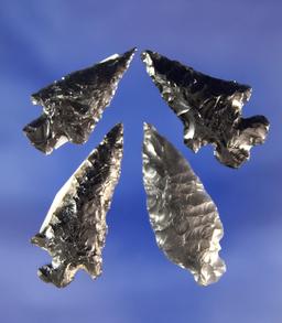 Set of four Obsidian arrowheads found in California largest is 1 5/16".