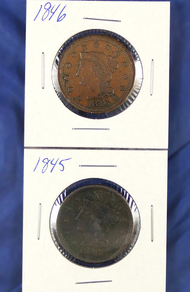 1845 and 1846 US Large Cents VF Details