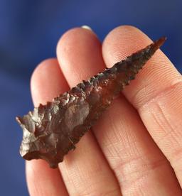 Large 2" Rabbit Island with nice edge serrations that is beautifully flaked from dark red Jasper.