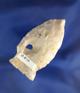 Very unique hole in Flint! 2 3/8" Flint Ridge Flint stemmed point found in Ohio.