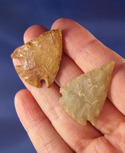 Nice pair of Western U.S. corner cornernotch arrowheads, largest is 1 3/8".
