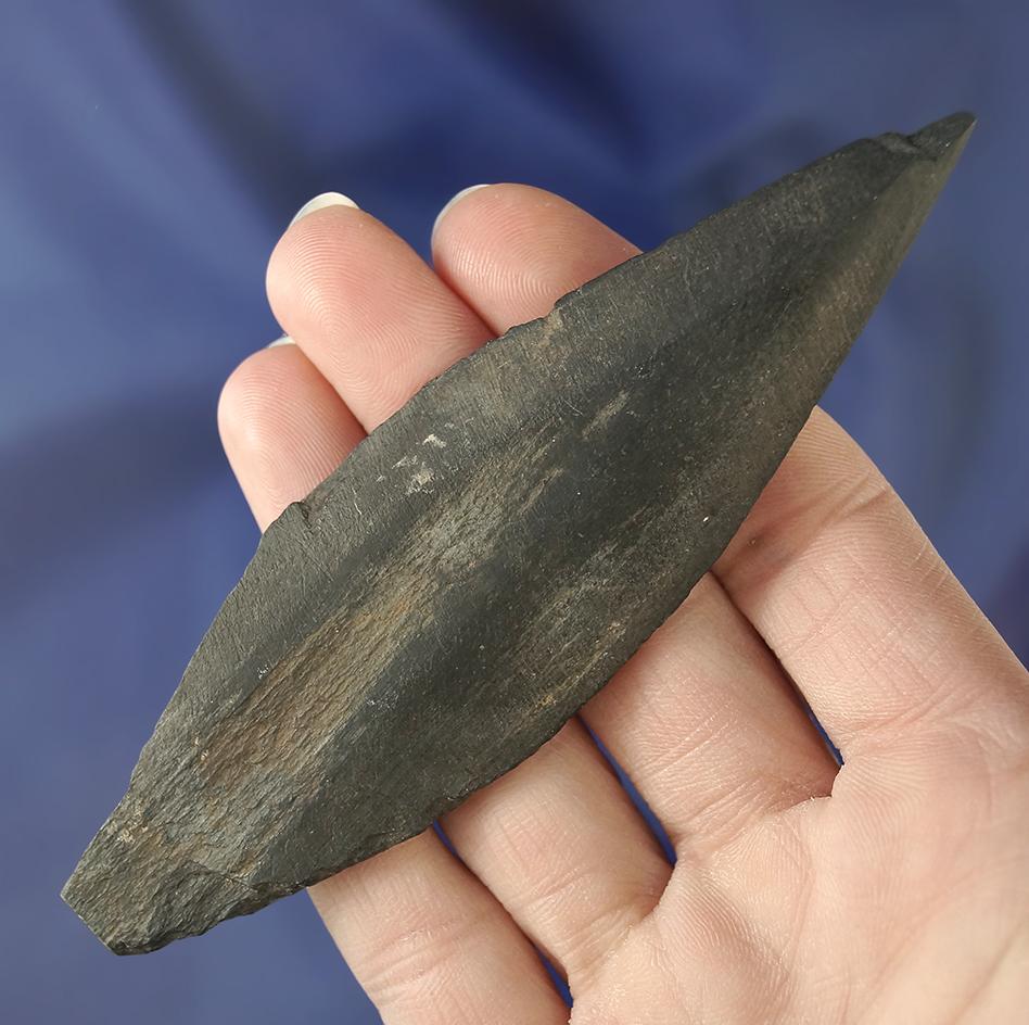 Nicely styled 4 1/2" Slate Spear point found near San Juan Island, Washington.