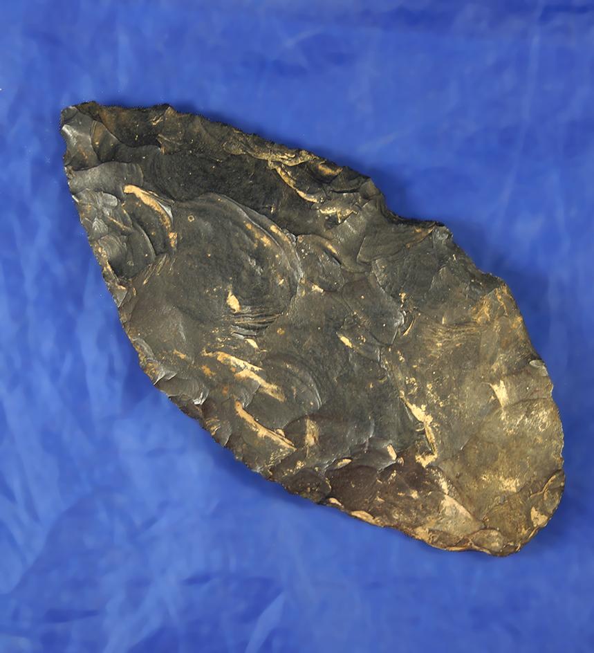 Heavily patinated 5 5/16" Coshocton Flint Blade found near Kirkersville, Ohio in 1922.