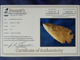 3 11/16" Notched Base Dovetail - Carter Cave Flint found in Adams Co.,  Ohio. Bennett COA.