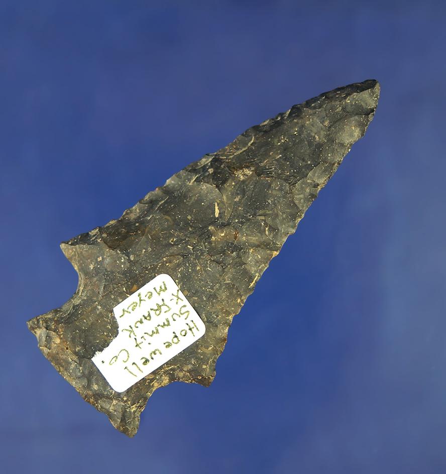 2 15/16" Hopewell point made from Coshocton Flint found in Summit Co.,  Ohio. Ex. Frank Meyer.