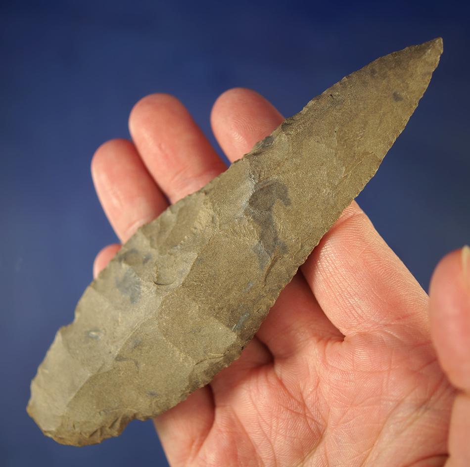 Unique Example of later culture salvage! 4 7/8" Dover Flint Shallow Sidenotch Knife  Benton Co., TN