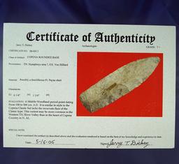 Large! 6 1/4" Copena Rounded Base Knife - Humphreys Co.,  Tennessee area.  Dickey COA.