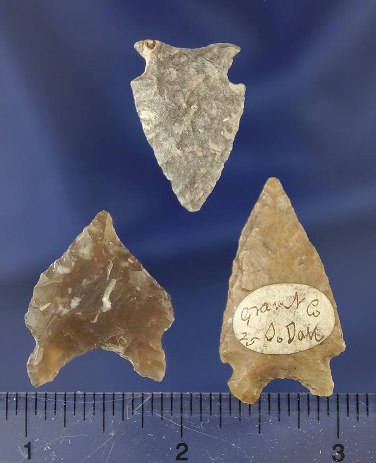 Set of three nice arrowheads found in South Dakota, largest is 1 3/8".