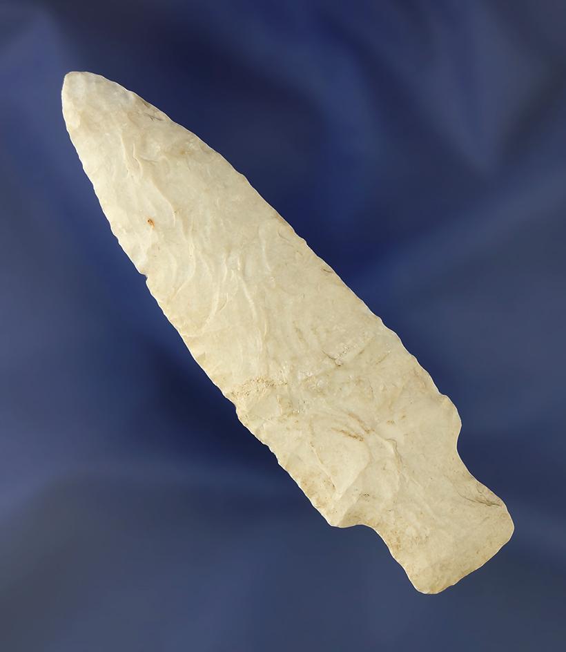 Nicely styled 3 13/16" Burlington chert Stemmed Knife found in Illinois.