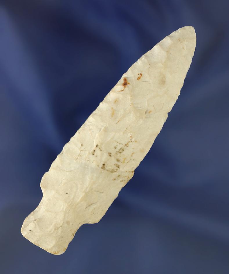 Nicely styled 3 13/16" Burlington chert Stemmed Knife found in Illinois.