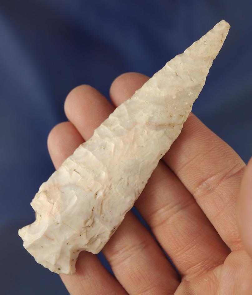 3 3/4" Gibson point made from attractive pink and cream material found in Adair Co.,  Missouri.