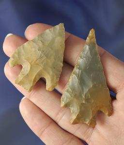 Pair of nicely styled arrowheads found in Alabama, largest is 2 1/4".