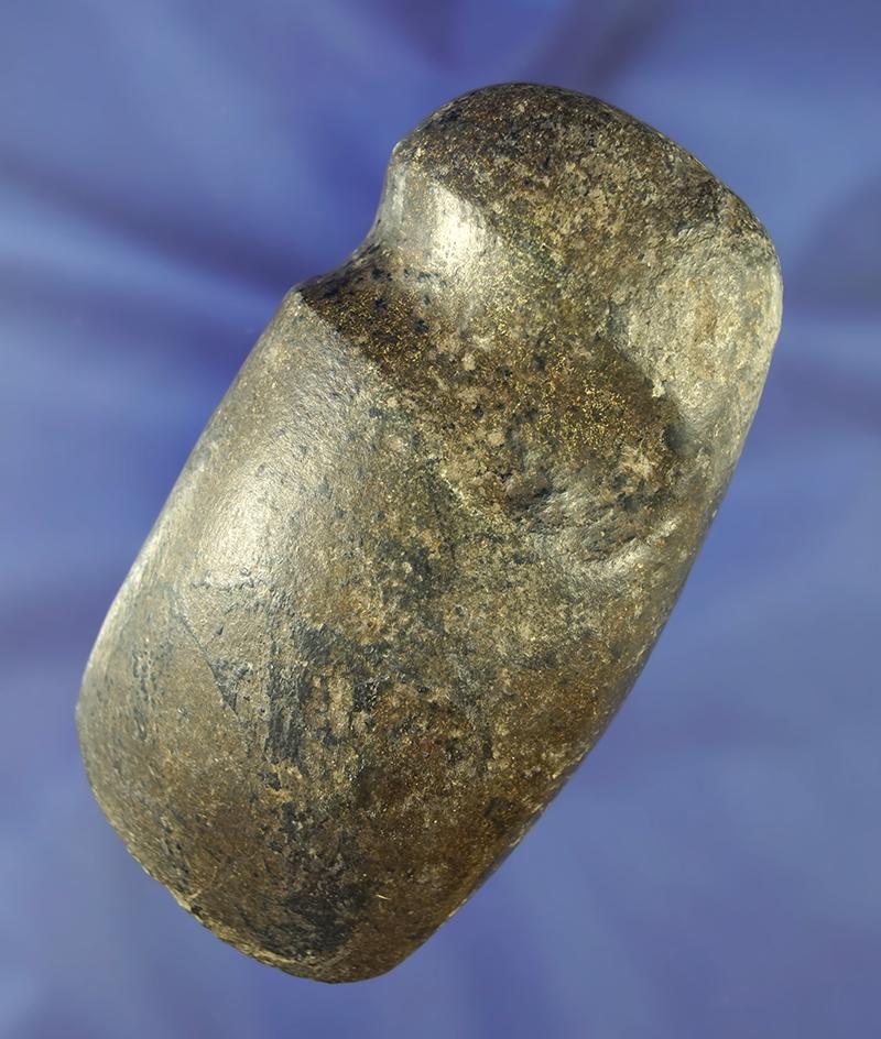 Rare style! 4 1/2" long 3/4 slant grooved Hardstone Axe found in Iowa. Jerry Dickey COA.