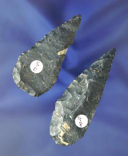 2 Archaic Knives made from Upper Mercer Flint and found in Huron Co., Ohio.  Largest is 2 7/8".