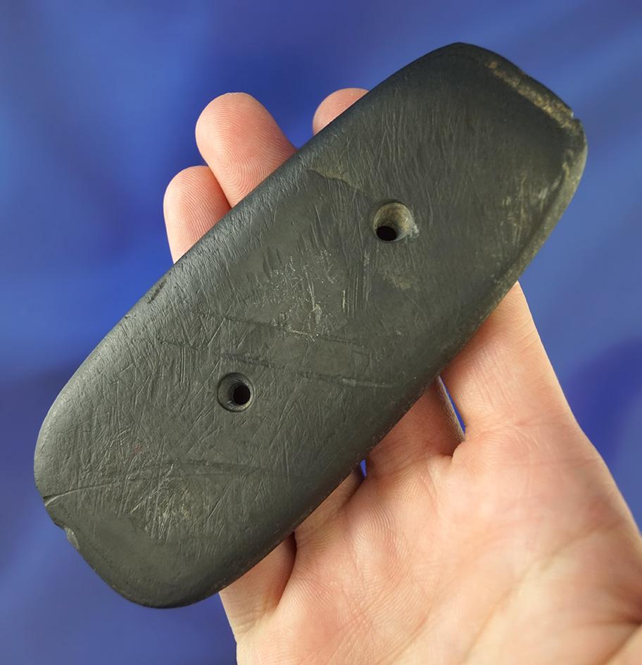 4 7/16" black slate Gorget found in Darke Co.,  Ohio.