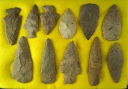 Set of 11 Flint knives found in Michigan, largest is 4 1/16". Ex. Phil Waigel collection. It's