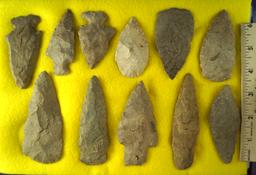 Set of 11 Flint knives found in Michigan, largest is 4 1/16". Ex. Phil Waigel collection. It's