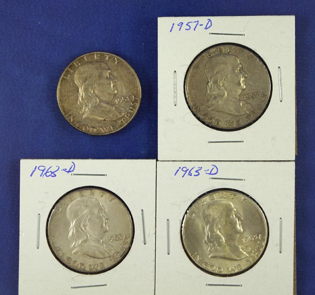 1951, 1957-D, 1963-D and 1963-D Franklin Half Dollars VF-BU