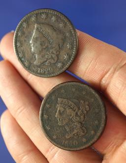 1829 and 1840 Large Cents VG-F Environmental Damage