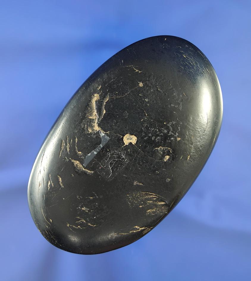 4" x 2 7/16" Cannel Coal Celt found in Ohio. Ex. Von Hilliard, #560. Comes with a Dickey COA.