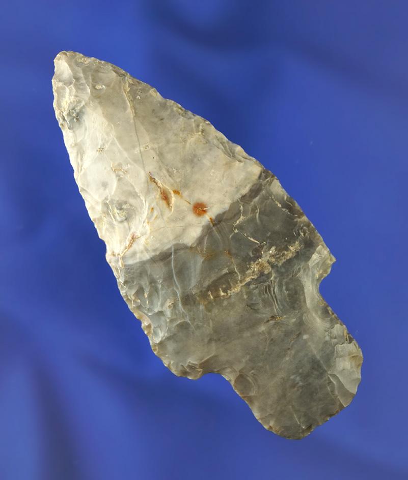 2 15/16" Adena made from mottled Tan and Cream Flint Ridge Flint. Found in Wood Co., Ohio.