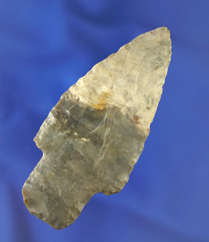 2 15/16" Adena made from mottled Tan and Cream Flint Ridge Flint. Found in Wood Co., Ohio.