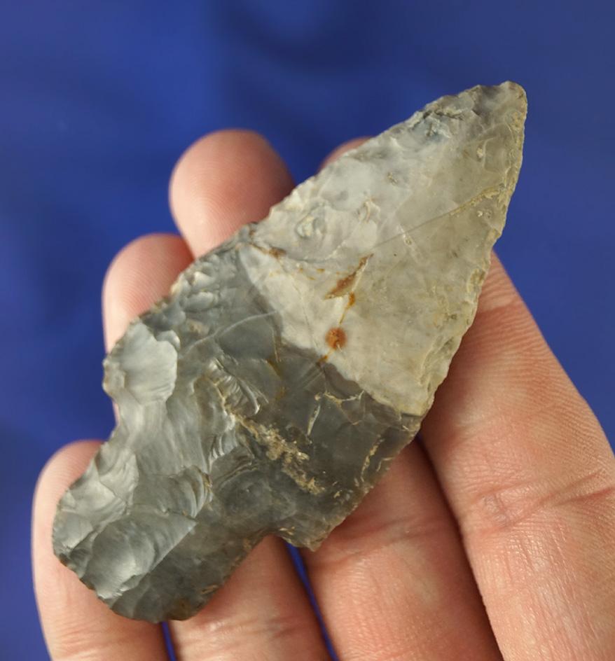 2 15/16" Adena made from mottled Tan and Cream Flint Ridge Flint. Found in Wood Co., Ohio.