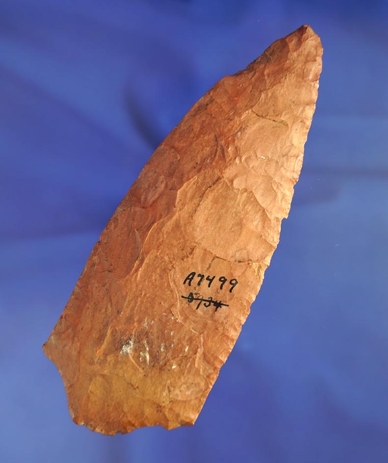 Large! 5 15/16" late Archaic Stemmed Knife found in Missouri in very nice condition. Bennett COA.