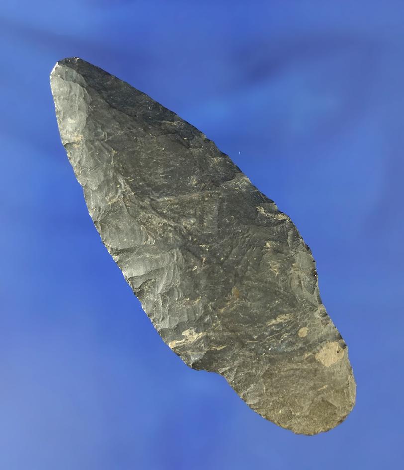 3 3/8" nicely styled Coshocton Flint Adena found in Tuscarawas Co., Ohio. Ex. Stan Copeland.