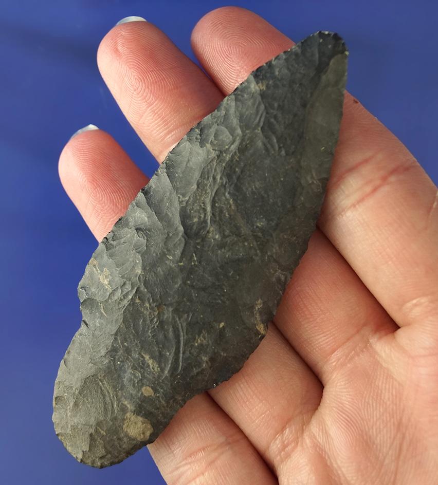 3 3/8" nicely styled Coshocton Flint Adena found in Tuscarawas Co., Ohio. Ex. Stan Copeland.