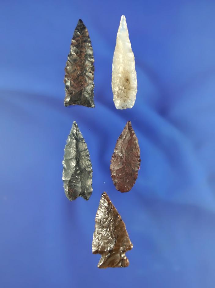 Excellent set of five very nice arrowheads found in Oregon near the Columbia River.