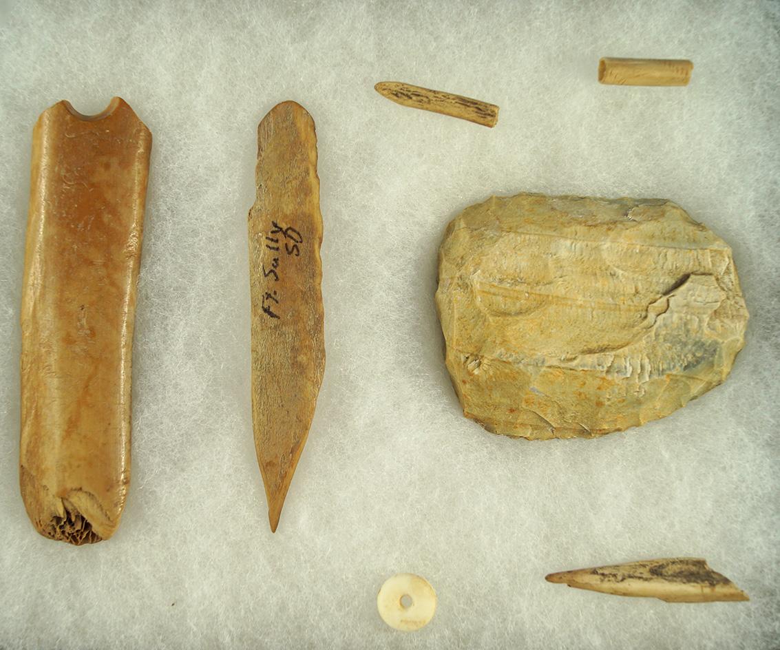 Group of assorted artifacts found near and Arikara village site near Fort Sully, South Dakota.