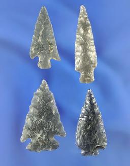 Set of four well styled obsidian arrowheads and nice condition found in Oregon near the Columbia.