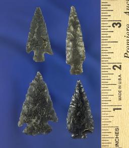 Set of four well styled obsidian arrowheads and nice condition found in Oregon near the Columbia.