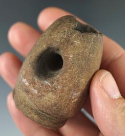 2 1/8" tall Sandstone Pipe that is heavily patinated found in southern Ohio.