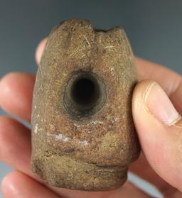 2 1/8" tall Sandstone Pipe that is heavily patinated found in southern Ohio.