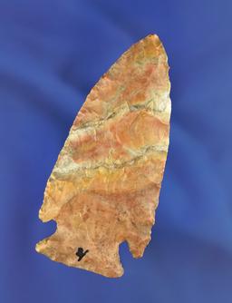 2 7/8" Flint Ridge Flint Archaic Cornernotch that is very colorful found in Ohio. Bennett COA.