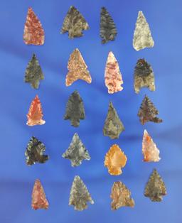 Set of 20 assorted arrowheads found in northern California, largest is 5/8".