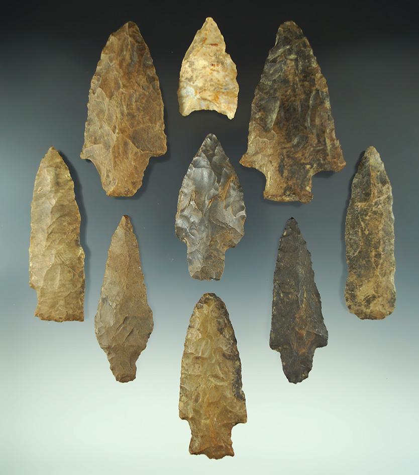 Group of nine assorted Tennessee area artifacts. Most are very heavily River patinated.