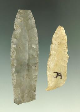 Pair of Paleo Cumberlands that have some damage found in  Ross and Delaware Co., Ohio.