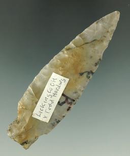 Beautiful material on this 3 1/4" Archaic Stemmed point found in Licking Co., Ohio - Flint Ridge Fli