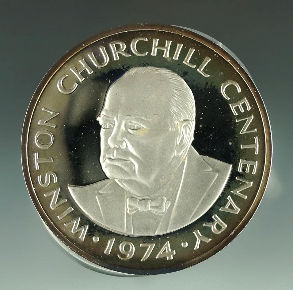 1974 Turks and Caicos Islands Proof Winston Churchill 20 Crown in Original Box with COA