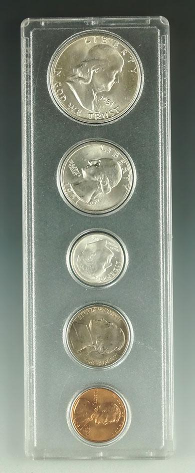 1951 Year Set in Holder Cent – Half Dollar BU