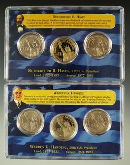 P, D & S 2011 Rutherford B Hayes and 2014 Warren G Harding Dollars in Holders BU and Proof