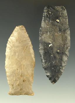 Pair of Paleo points found in Ohio, largest is 2 5/8". Ex. Dr. Jim Mills.