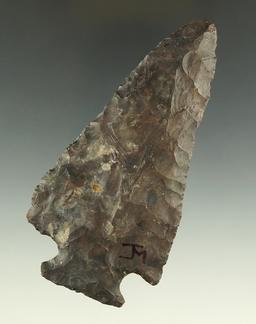 4 1/4" large Coshocton Flint Hopewell found in Summit County Ohio. Ex. Dr. Jim Mills.