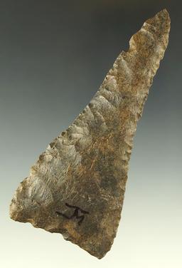 Excellent flaking! 4 3/16" well patinated Archaic Knife found in southern Ohio. Ex. Dr. Jim Mills.