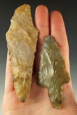 Pair of Adena points found in southern Ohio, largest is 4 3/16" and is made from Boyles chert.