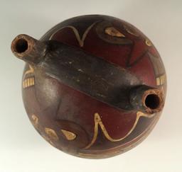 Ex. Museum! 6 1/2" by 5 1/4" Nasca stirrup vessel with jaguars painted on the exterior. Peru. COA.
